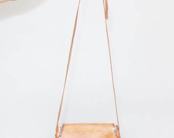Vintage 1970's Brown Tooled Leather Saddle Bag