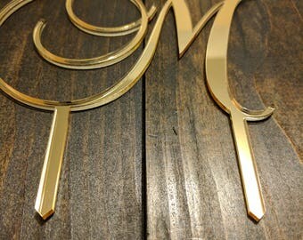 Mirrored Gold Acrylic Cake Topper, Wedding Cake Topper, Letter Cake Topper