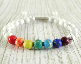 White Chakra bracelet yoga bracelet meditation bracelet mala bracelet reiki bracelet 7 chakras balancing bracelet Good vibes stone yoga gift