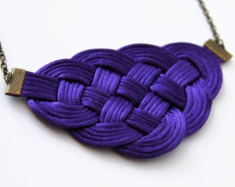 Purple knot satin rope statement necklace