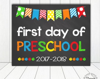 First Day of Preschool Chalkboard Poster Photo Prop 11x14 Printable Instant Download Digital File