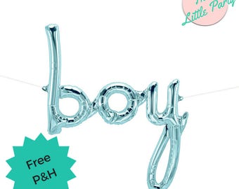 Pastel Blue Baby Boy Balloon - Blue Script Baby Shower Party Decoration Balloon Banner