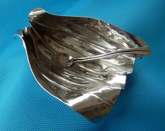 Handmade Silver Salt Dish and Spoon Set