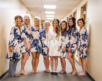 Free Shipping Adult & Kids Sizes "New Design Floral" Satin Bridal Robes - Silk Floral Robe -gown - Bridesmaid Robe - Satin Kimono