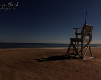 Lone Lifeguard Chair at Night - Cape Cod Beach - Landscape Photography - Fine Art Print - Limited Edition