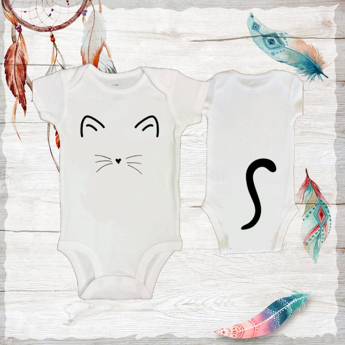 Adorable Kitty Cat Face and Tail Bottom Onesies Baby