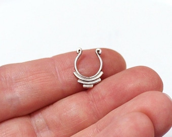 Faux Septum Ring, Septum Ring, Silver Nose Ring, Fake Silver Ring, Septum Piercing, Fake Nose Hoop, Everyday Earring, Septum Fake Piercing