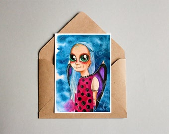 Watercolor postcards, original painting, custom postcards, big eyes painting, special gift for christmas