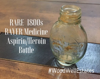 Sale RARE Oval BAYER Aspirin Bottle - Antique Bayer Bottle - 1800s Embossed Bayer bottle- HEROIN - 1st Original logo used by Bayer