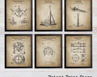 Nautical Patent Prints. Nautical Decor. Beach Decor. Beach House Art. Nautical Bathroom. Sail Boat Art. Sailing Art. Sailing Patent Prints.