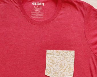 Glittering Rose Pocket Tshirt / Glittering Rose Pocket Shirt / Glittering Rose Pocket Tee / Enchanted Rose Pocket Tshirt