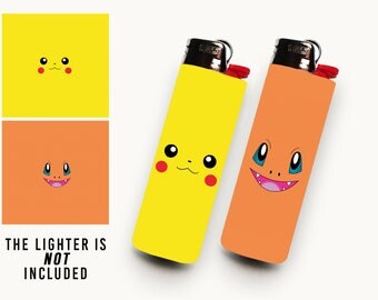 POKEMON • 2 Waterproof Vinyl Lighter Stickers For BIC Lighter • Minimalist Charmander, Pikachu Art
