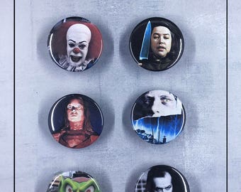 Stephen King Villains 1.5" Button Set - Pennywise, Misery, Carrie, The Shining