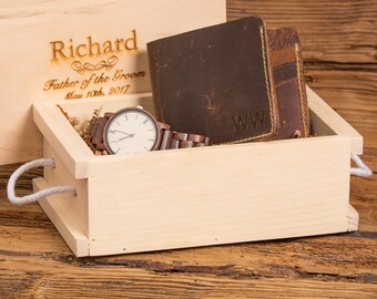Personalized Wallet and Wood Watch Gift Set, Anniversary, Fathers Day, Gifts for Him, Christmas, Groom, Accessories for Men, Dad WSOO3&ZB36