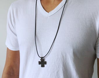 Leather Cross Pendant necklace Mens Cross necklace mens cross pendant for men religious necklace religious gift Mens rustic Necklace Cross