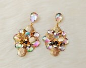 New gorgeous bib statment earrings in gold color, gift for her, beautiful earrings, bridesmaids jewelry, rainbow color, multicolor