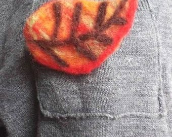 Autumn colors needle felted leaf brooch