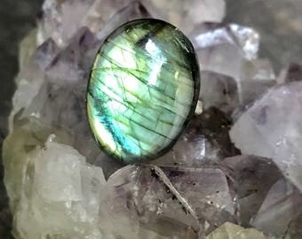 Beautiful Large Labradorite Sterling Silver Ring, Adjustable, 30mm