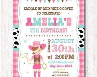 Cowgirl Birthday Invitation, Cowgirl Invite, Cowgirl Party, Printable