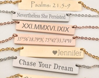 Gold Bar Necklace, Personalized Bar Necklace, Name Bar Necklace, Custom Name Necklace, Monogram Necklace, Bridesmaid Gift, Personalized