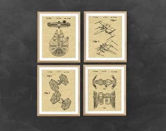 Star Wars Patent Print Set Of 4 ~ Millennium Falcon Spacecraft ~ TIE Fighter ~ Rebel X-Wing ~ Set Of Four Prints ~ Star Wars Paten Printable