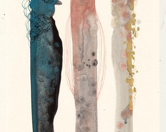 Bird Totems / watercolour gouache original