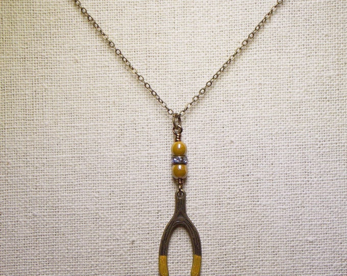 Wishbone Charm Necklace Mustard Yellow Gold Czech Glass Rhinestone Dainty Boho Layering Necklace Bohemian Minimalist Jewelry Charm Necklace