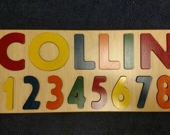 Child's name & Numbers puzzle, personalized name puzzle, christmas gift name puzzle , grandchildren gift, boy puzzle, girl name puzzle