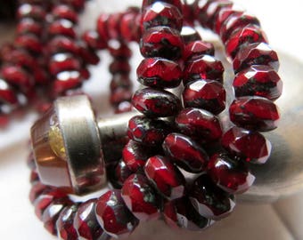 NEW GARNET GEMS . Czech Picasso Glass Beads (30) 3 by 5 mm