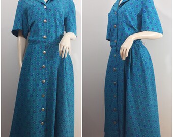 Leslie Fay Blue Green Floral Dress // Plus Size Leslie Fay Dress Size 18 // Purple, Blue, Floral Dress