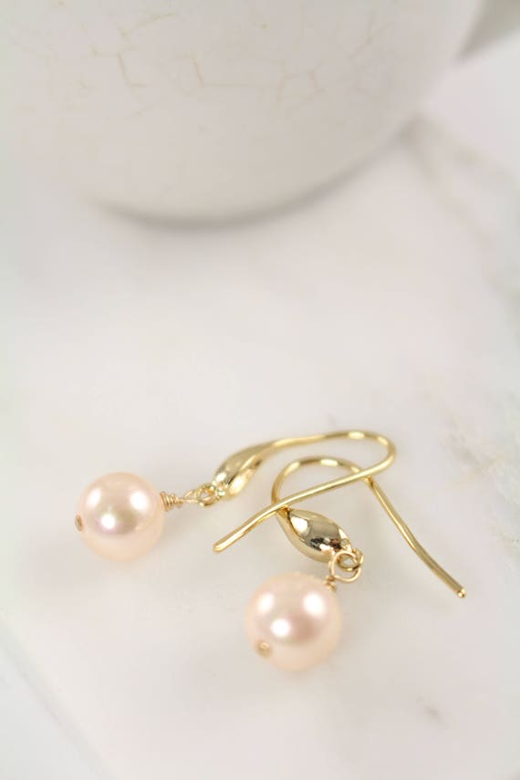 Pearl Earrings For Bridesmaids Pink Champagne Pearl Drop