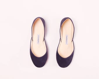 The Navy Ballet Flats | Soft Nubuck Leather Shoes | Women's Slip Ons | Pointe Style Shoes in Dark Navy