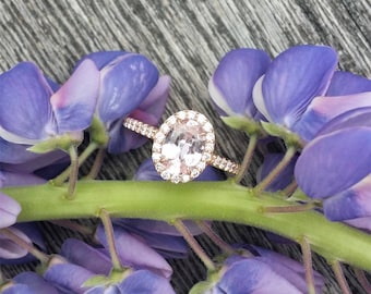 Pink Peach Champagne Sapphire 1.23ct Rose Gold Engagement Ring