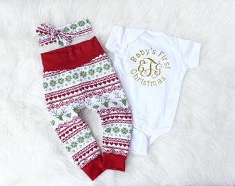Baby Christmas Pajamas - Babys First Christmas Outfit Girl - Red Green Christmas Outfit - Christmas Outfit for Newborn Girl - Girl Xmas