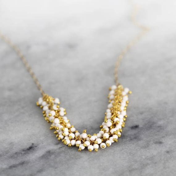 White Turquoise Necklace - Gemstone Cluster Necklace