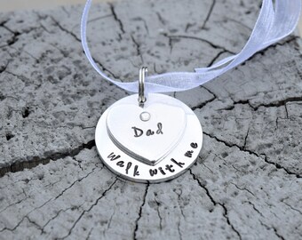 Bouquet charm, memorial bouquet charm, walk with me wedding bouquet charm, dad rememberence bouquet charm with ribbon