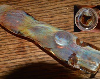 Glass Chillum Pipe Ice Pinch Color Changing Silver Creek Honeycomb Roots - Handblown