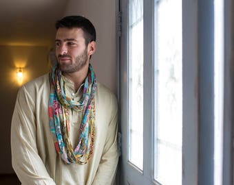 Burning Man Clothing, Bohemian Men's Scarf, Tribal Clothing, Mens Scarf, Hippie Scarf, Long Cotton Scarf Wrap, Chunky Scarf, Long Cowl Scarf