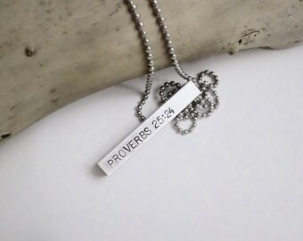 Anniversary Gifts for Men - Christian Gift for Him - Men's Custom Necklace - Personalized Hand Stamped Bar Necklace