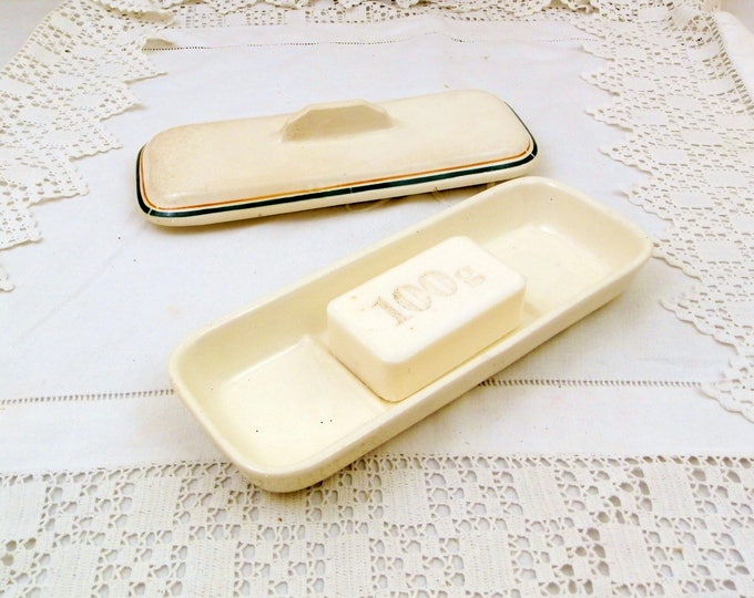 Antique French Soap Dish from France by Badonviller, Retro Bathroom Ware Toothbrush Lidded Dish, Trinket Box, Vintage Brocante Fleamarket