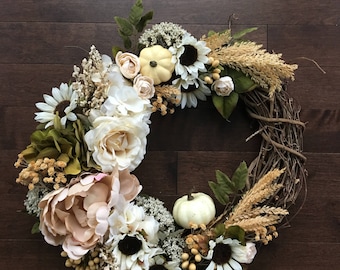 Fall Decor, Fall Wreath, Fall Wreaths for Front Door, Front Door Wreath, Wreath Fall, Fall Door Wreath Pumpkin Wreath, Wheat Wreath