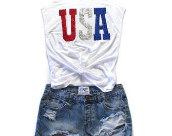 July 4th Tank USA. SEQUIN American Flag Tank. Star Tank. Patriotic. American Flag. Red White Blue. Chevron Tank. Stars and Stripes. American