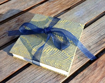 Mini accordion photo album - square brag book - palm leaf pattern blue and yellow
