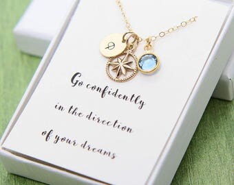 Compass Necklace, Gold Compass Necklace, High School Graduation Gift for Her, College Graduation, Personalized Graduation, Go Confidently