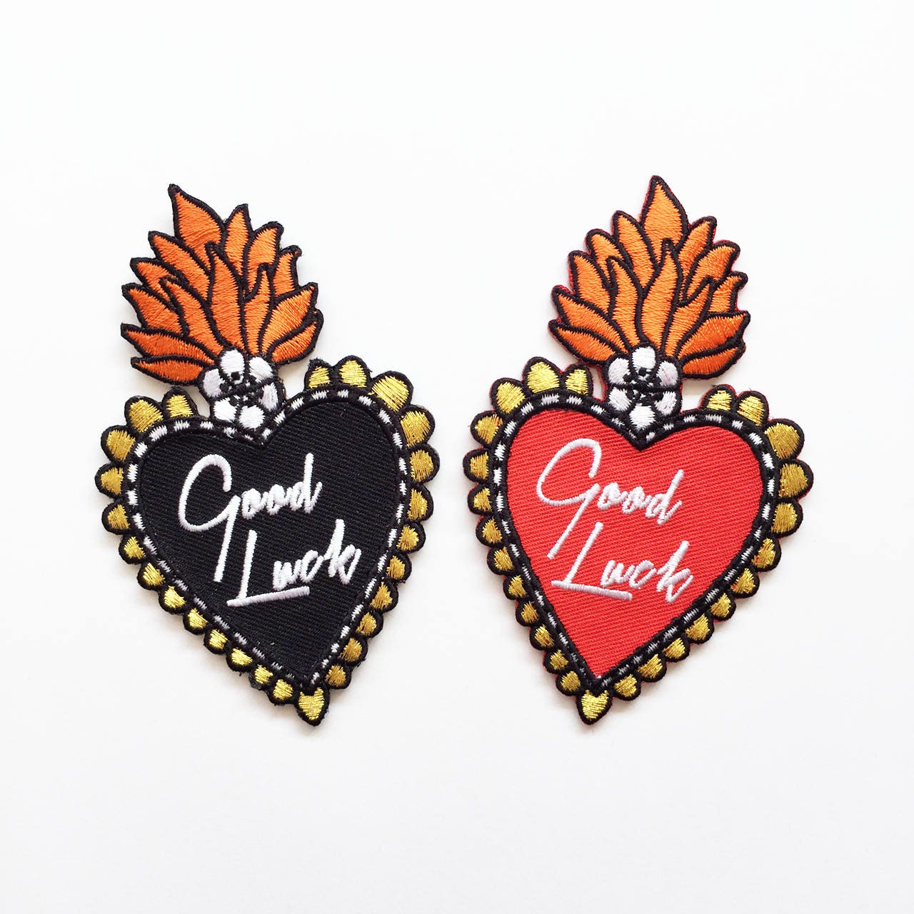 Good Luck Heart Embroidered Patch Iron On Mexican Sacred Heart