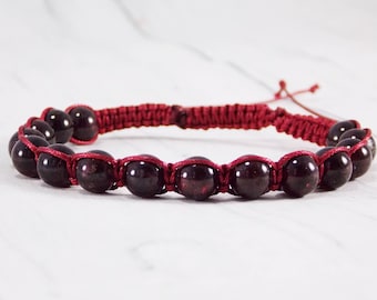 Gift/for/him red garnet bracelet men natural red garnet jewelry gemstone bracelet bracelet January birthstone bracelet Macrame bracelet him
