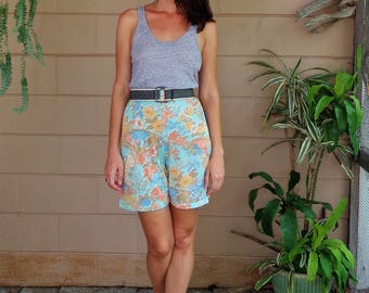 Vintage Floral Shorts / Sheer 1970's Medium Large