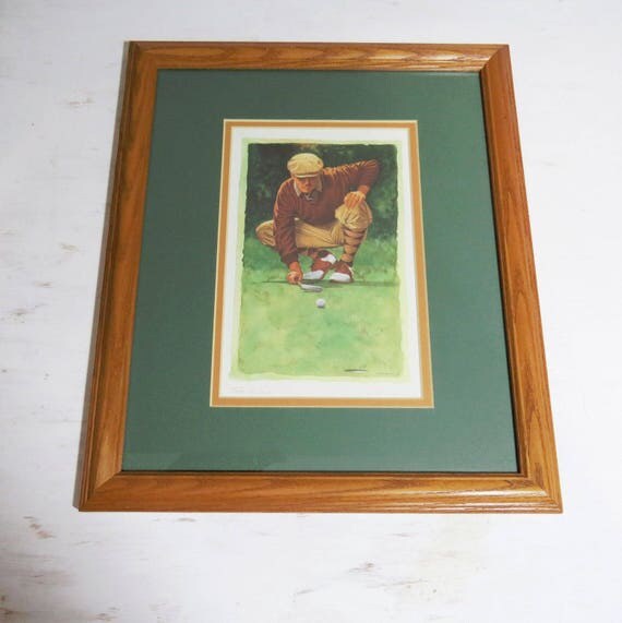 Vintage Golf Print Signed Glen Green Matted and Framed Print