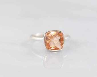 Blush Ring Jewelry, Morganite Ring, Wedding Ring, Bridal ring, Natural stone silver ring, Bridesmaid ring, Cushion ring, Faceted stone Ring