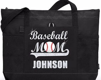 PLAYER NAME 20" Baseball MOM Sports Bag with soft Microfiber or Glitter design. Rush Shipping available